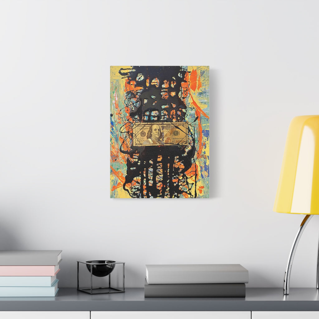 RIGGED- Abstract Resin Drip Canvas with 100 Bill – Stretched Matte Wall Art