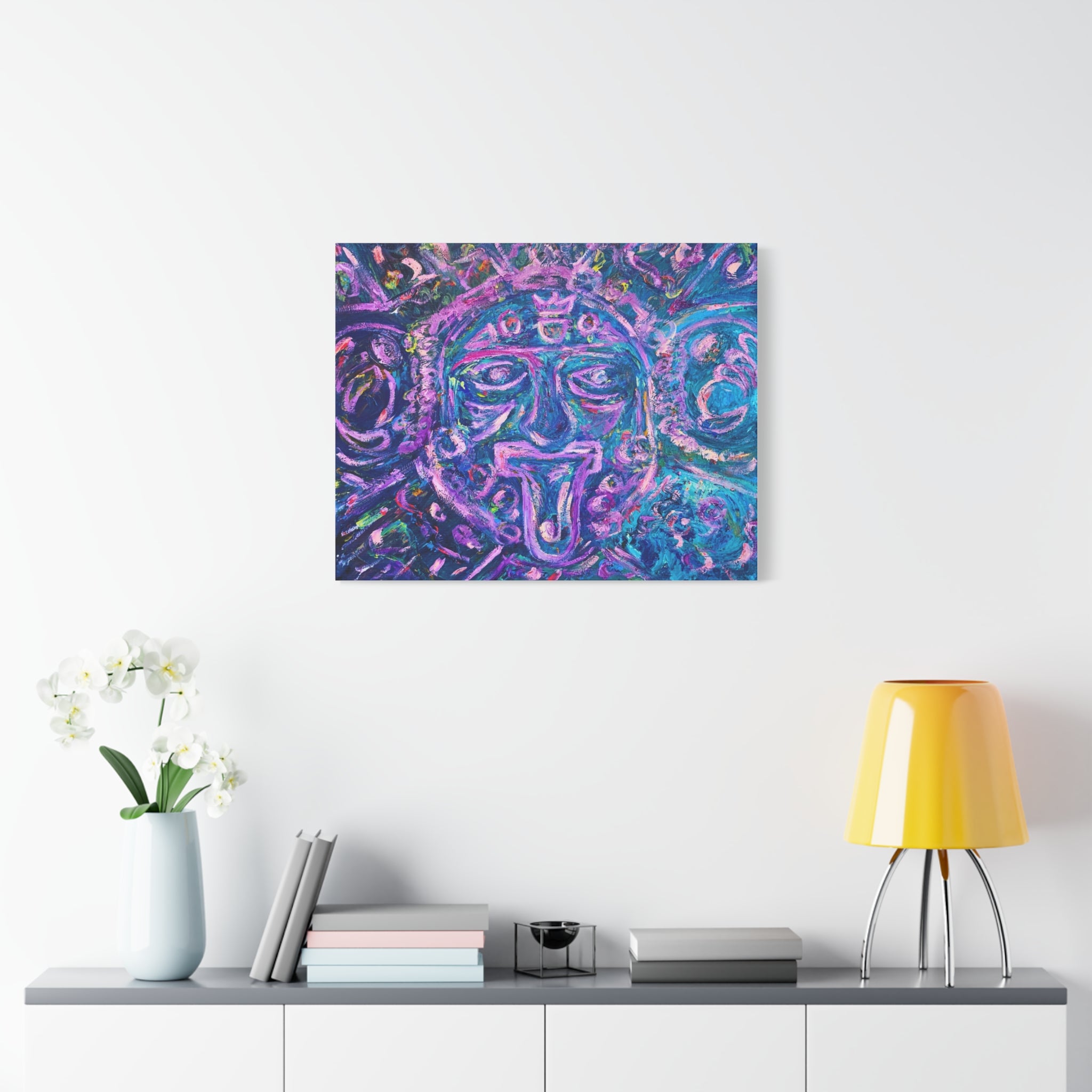 AZTEC Calendar Abstract Canvas Print — Vibrant Purple Teal Wall Art