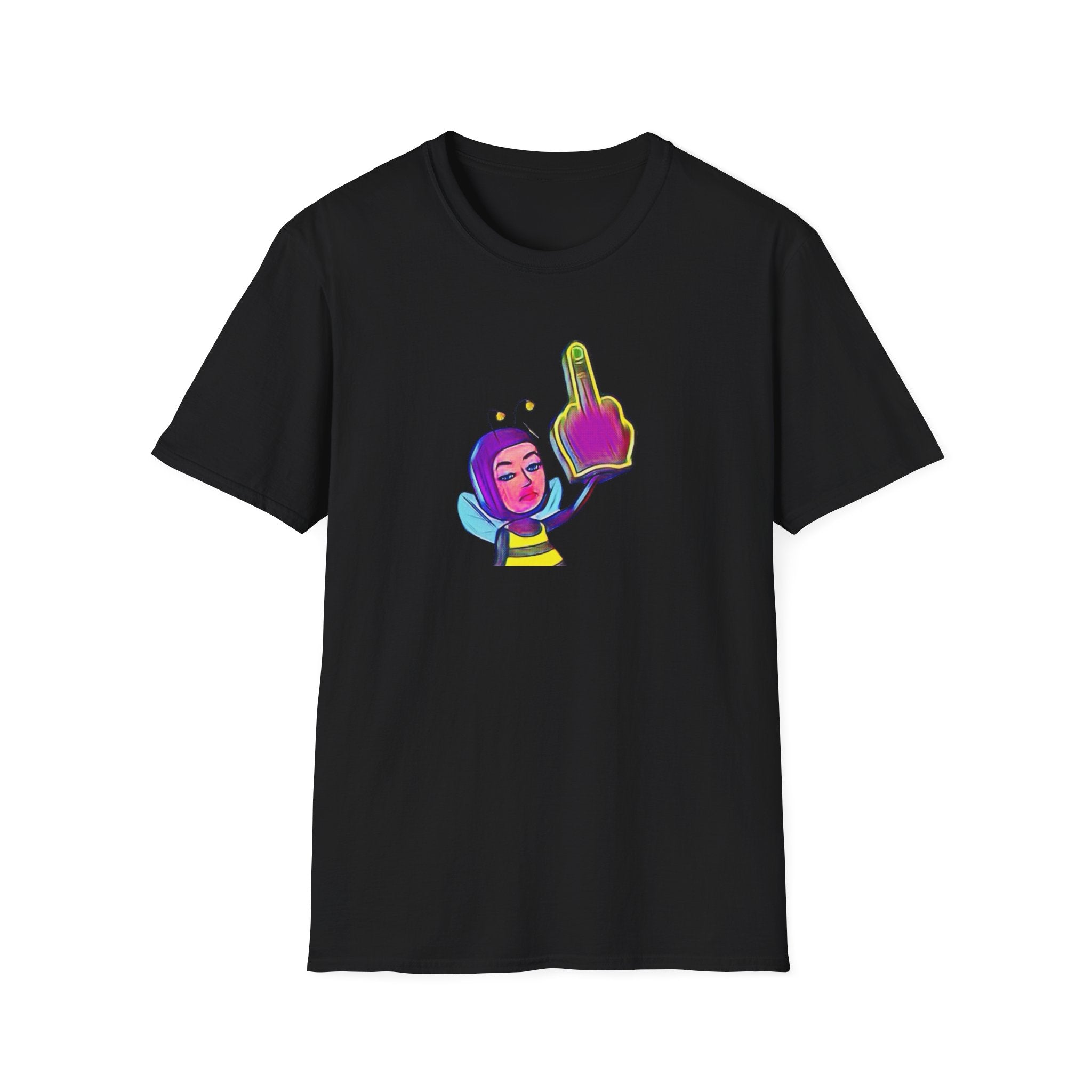 Bee Girl Flipping The Bird- Neon Graphic Emoji T-Shirt