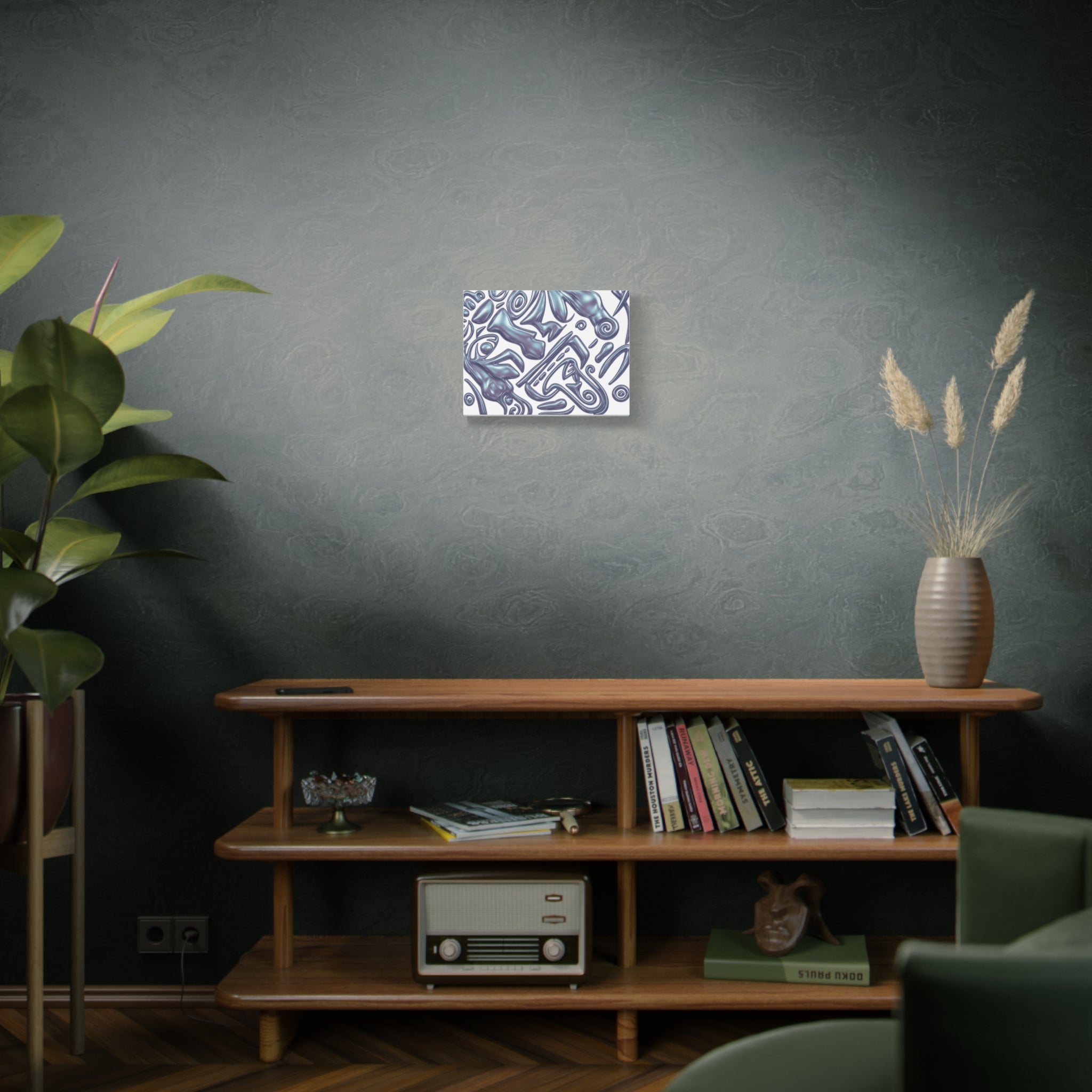 3D AZTEC Metallic Blue Tribal Face- Matte Canvas Art — Modern Fluid Wall Decor