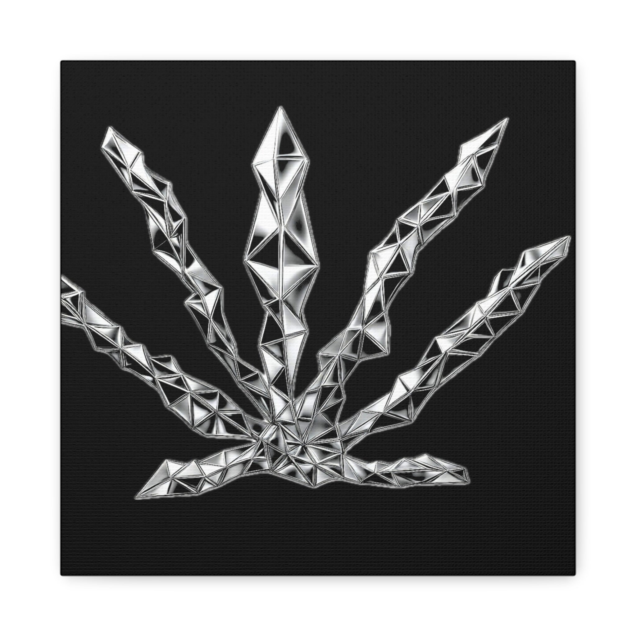 3D Chrome Geometric Cannabis Leaf - Matte Canvas Wall Art