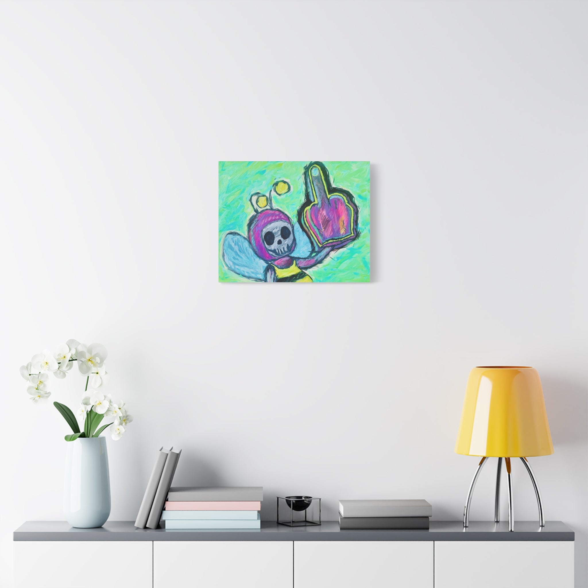 Skull Bee One Finger Salute -Rebellion Matte Stretched Print
