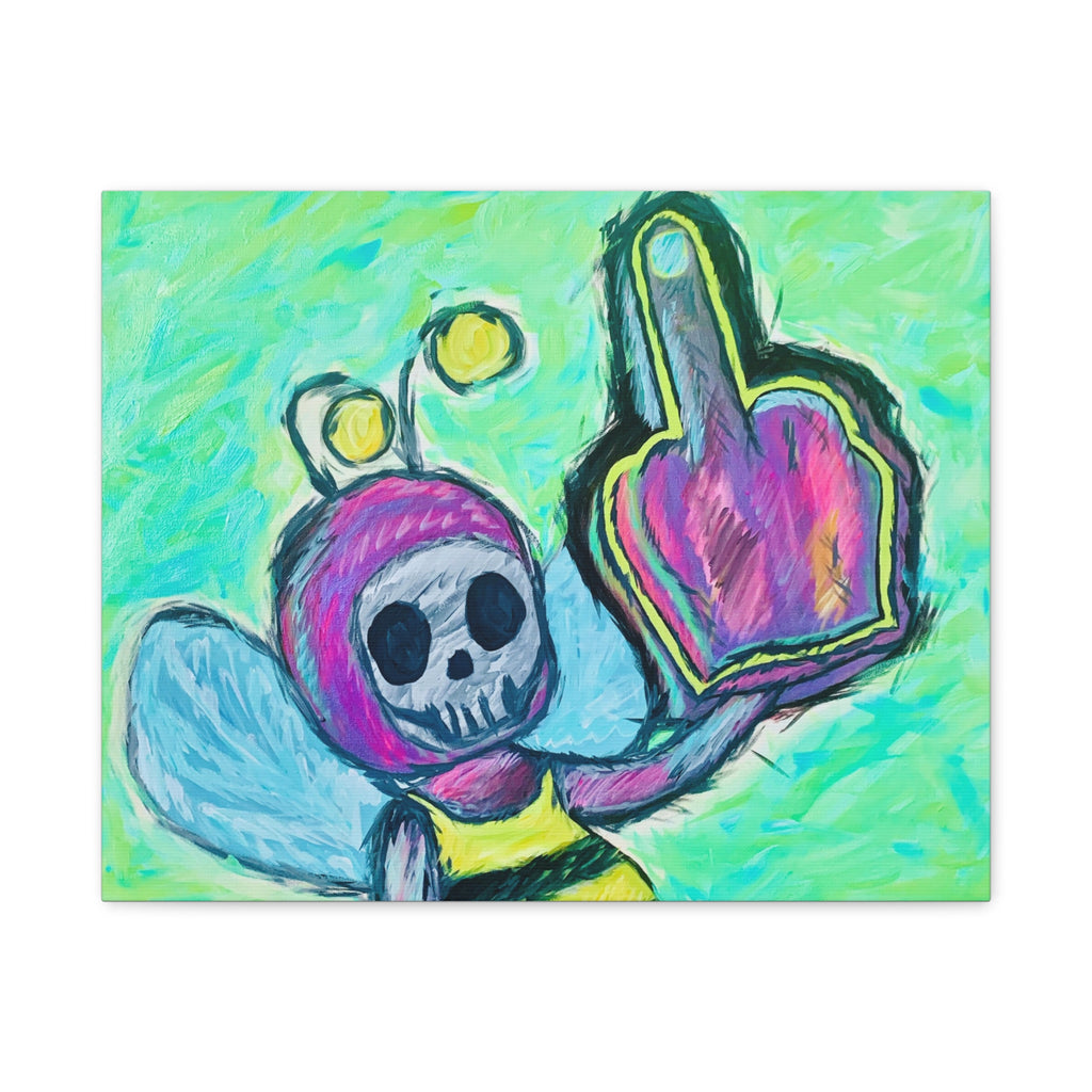 Skull Bee One Finger Salute -Rebellion Matte Stretched Print