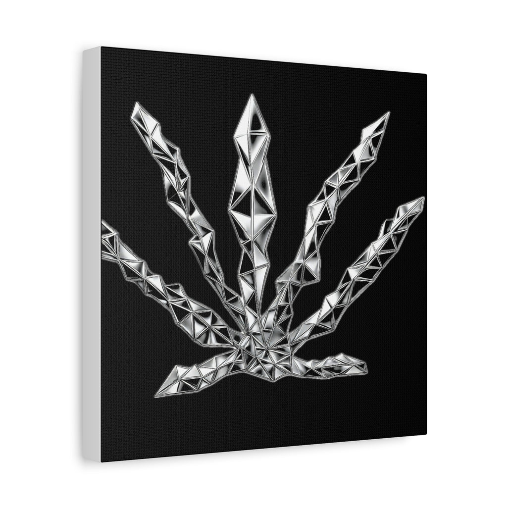 3D Chrome Geometric Cannabis Leaf - Matte Canvas Wall Art