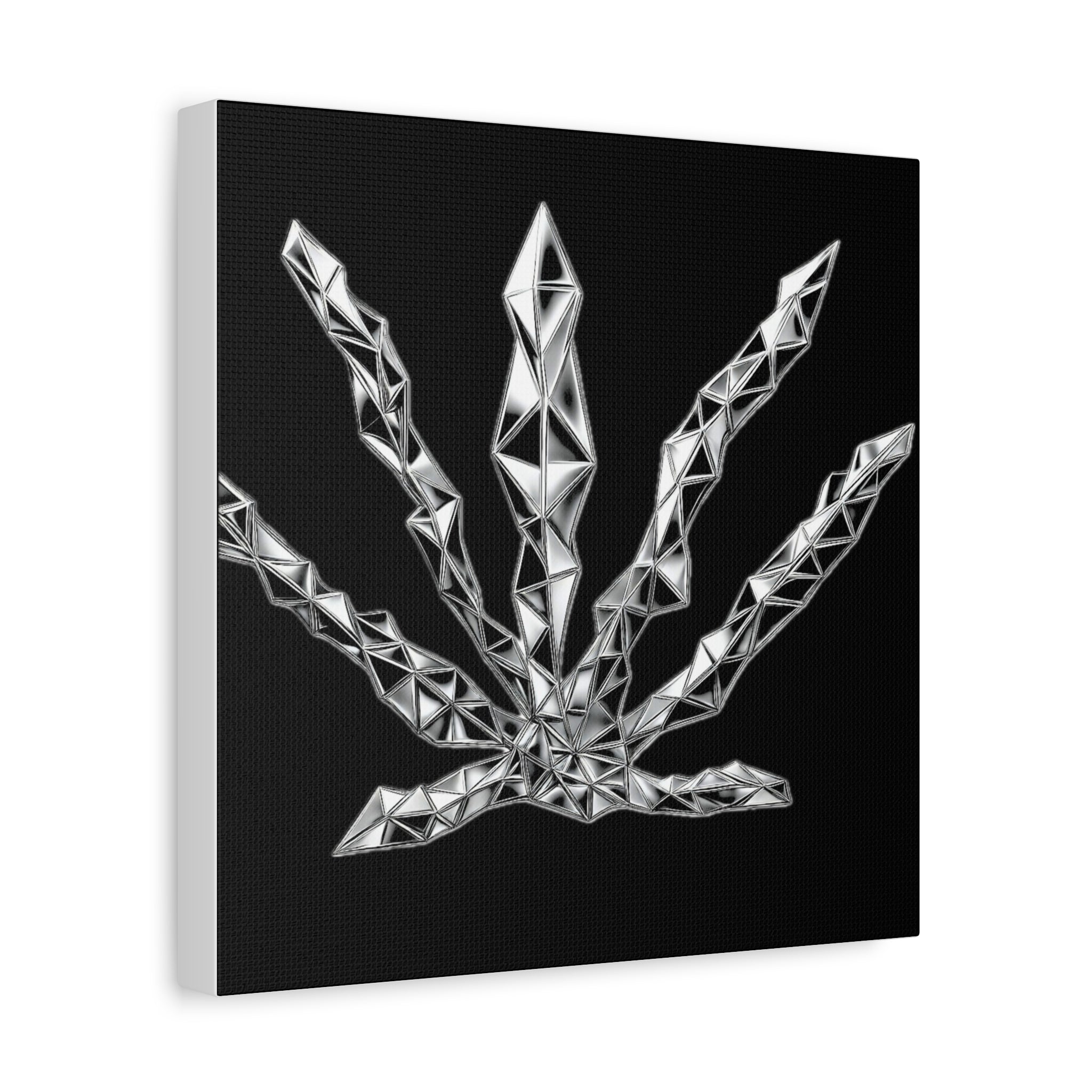 3D Chrome Geometric Cannabis Leaf - Matte Canvas Wall Art