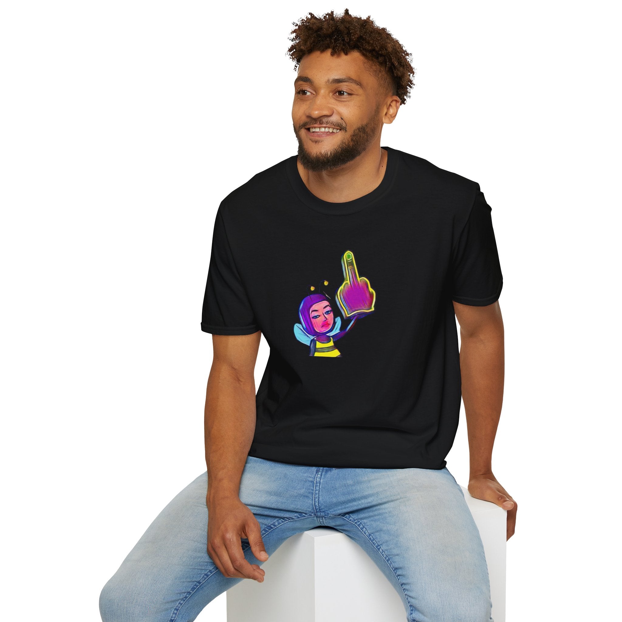 Bee Girl Flipping The Bird- Neon Graphic Emoji T-Shirt