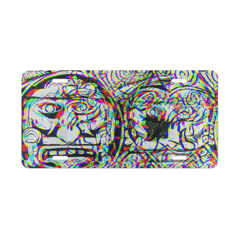 3D AZTEC Calendar-Psychedelic Vanity Plate - Trippy Glitch Artwork License Plate