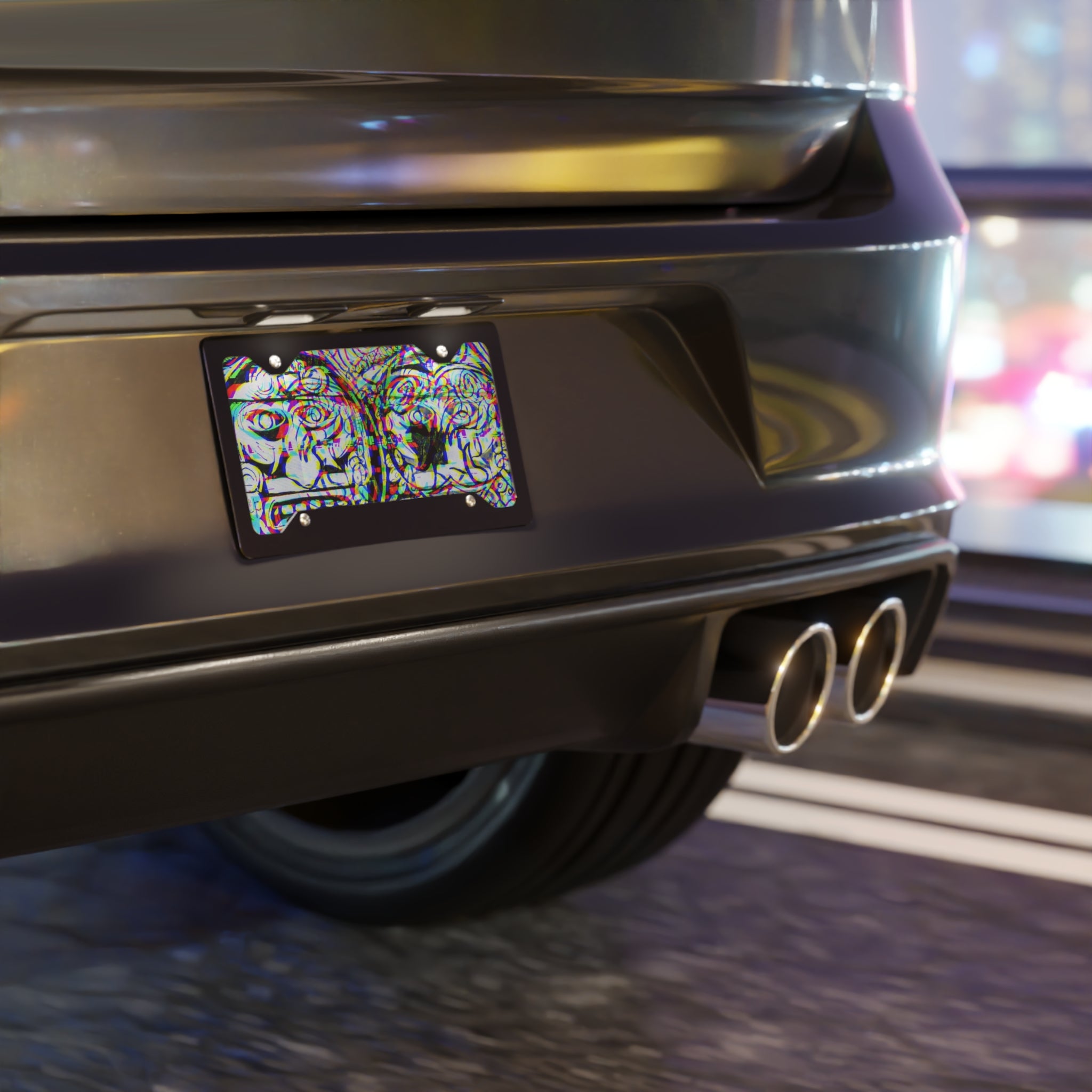 3D AZTEC Calendar-Psychedelic Vanity Plate - Trippy Glitch Artwork License Plate