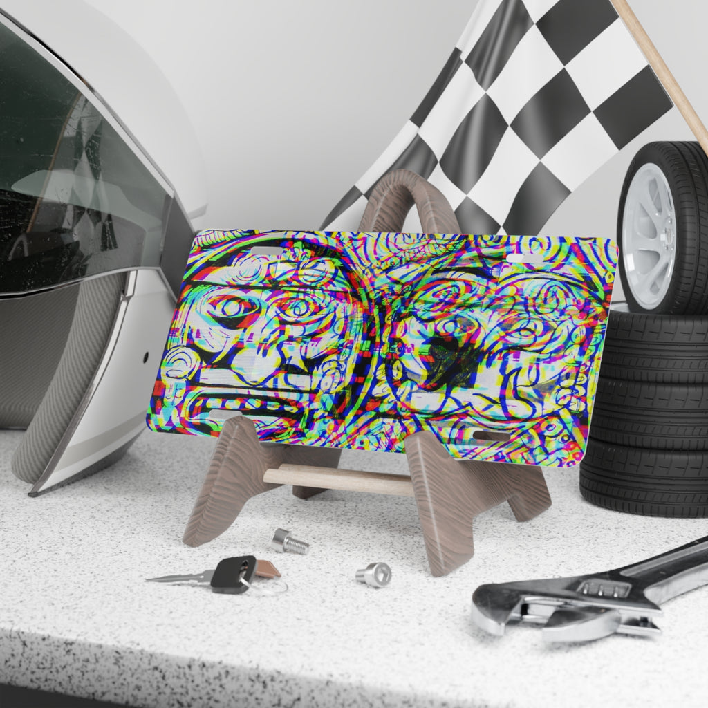 3D AZTEC Calendar-Psychedelic Vanity Plate - Trippy Glitch Artwork License Plate