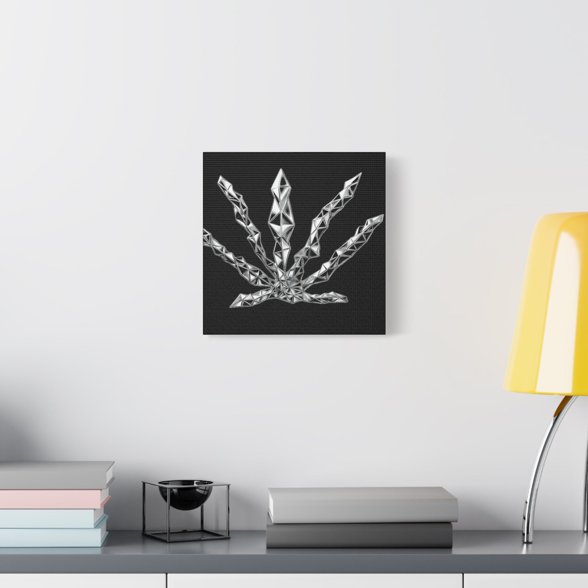 3D Chrome Geometric Cannabis Leaf - Matte Canvas Wall Art