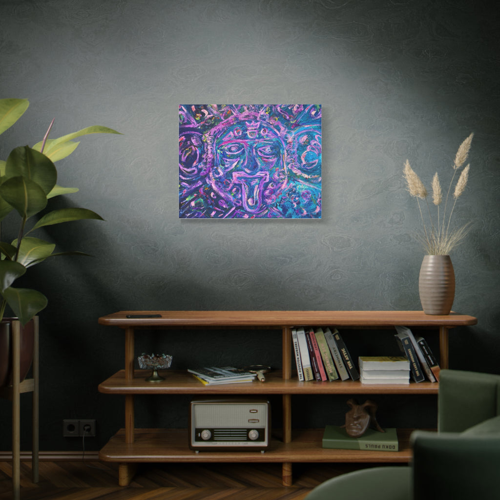 AZTEC Calendar Abstract Canvas Print — Vibrant Purple Teal Wall Art