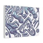 3D AZTEC Metallic Blue Tribal Face- Matte Canvas Art — Modern Fluid Wall Decor