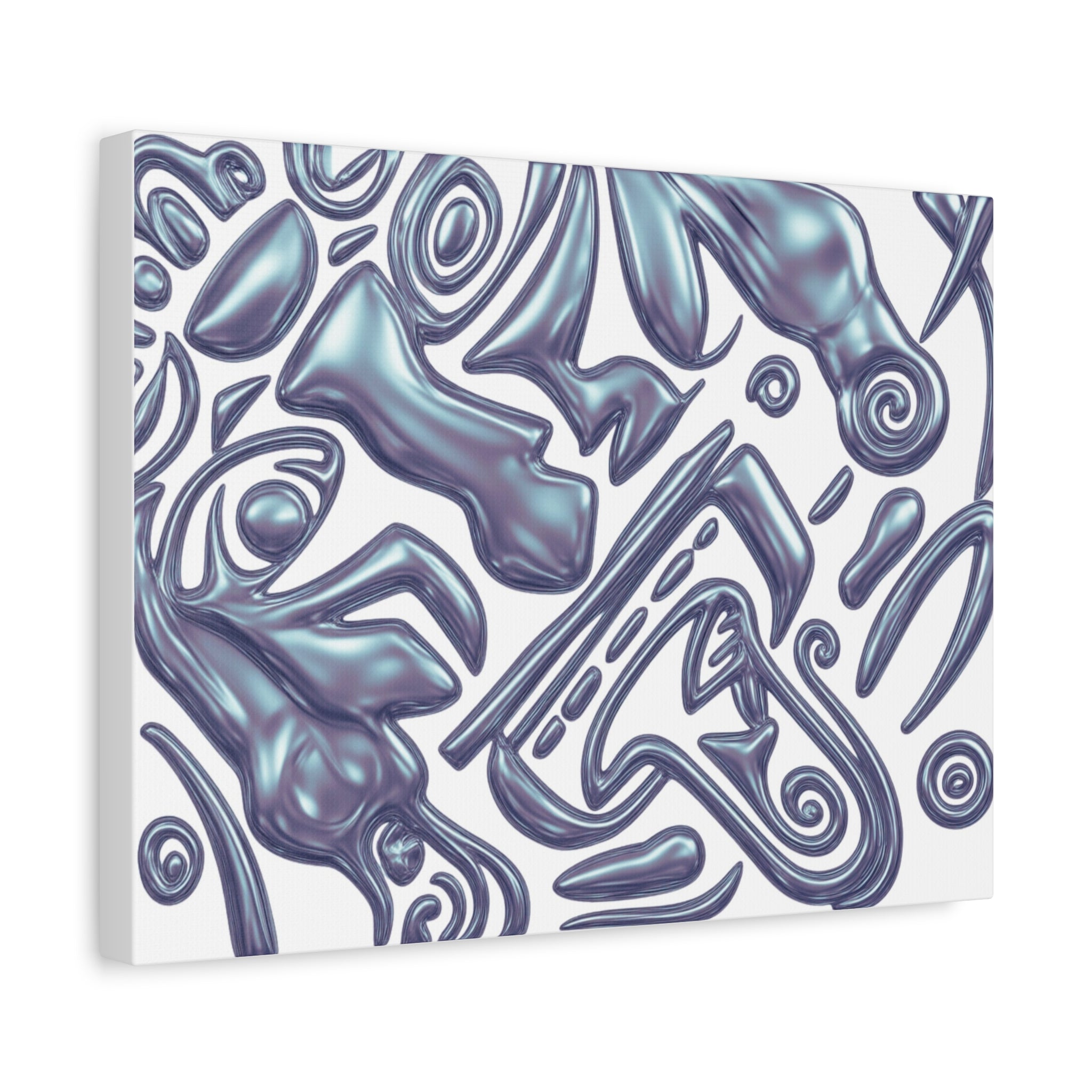 3D AZTEC Metallic Blue Tribal Face- Matte Canvas Art — Modern Fluid Wall Decor