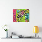 AZTEC Calendar Abstract Neon Tribal Canvas Print — Vibrant Stretched Wall Art