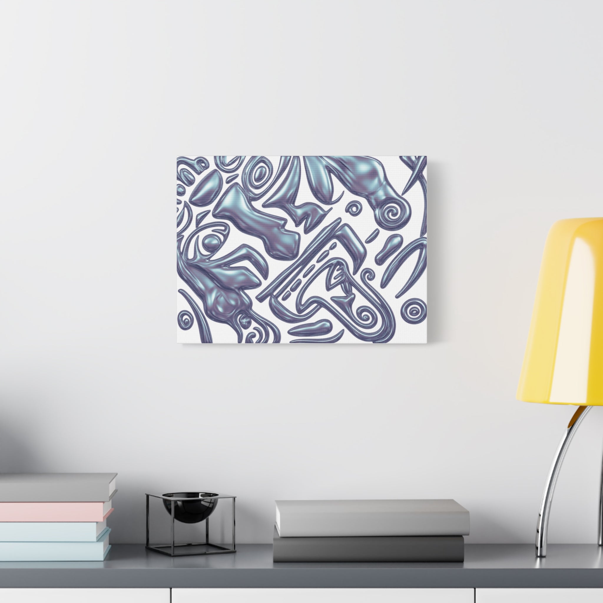 3D AZTEC Metallic Blue Tribal Face- Matte Canvas Art — Modern Fluid Wall Decor