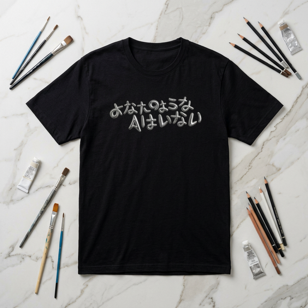 Japanese 3D Chrome Text 'あなたのような AI はいない' Neon Style