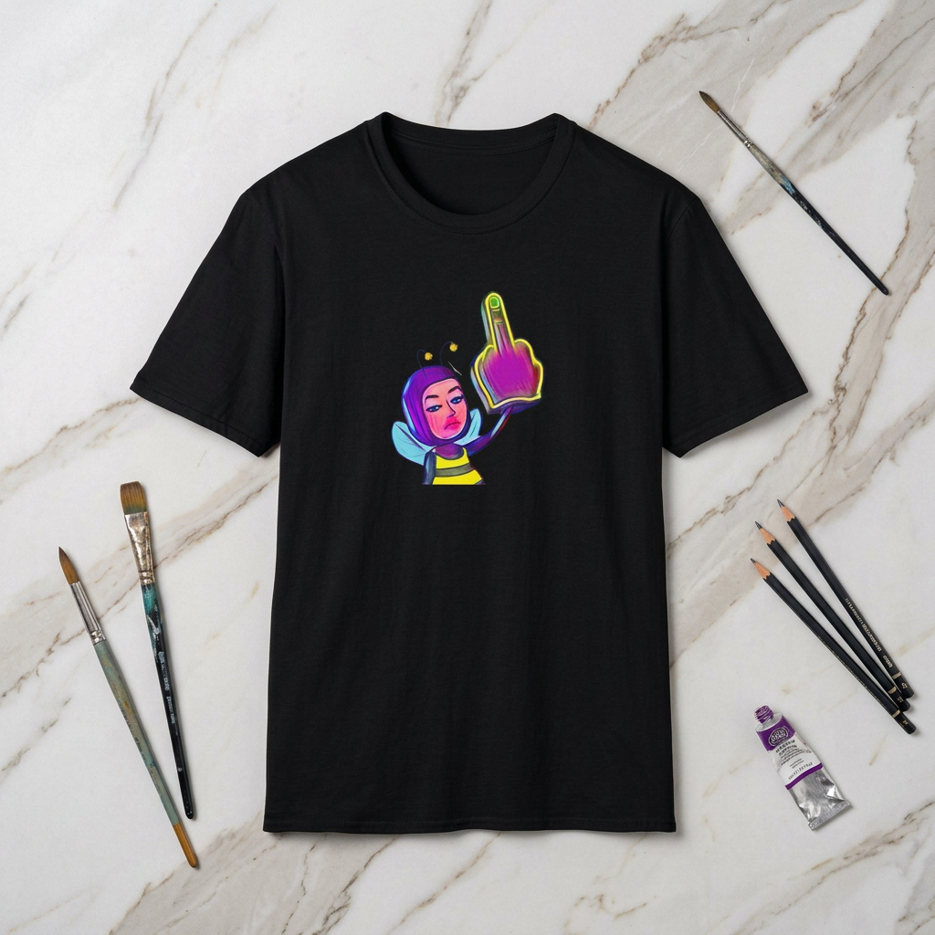 Bee Girl Flipping The Bird- Neon Graphic Emoji T-Shirt