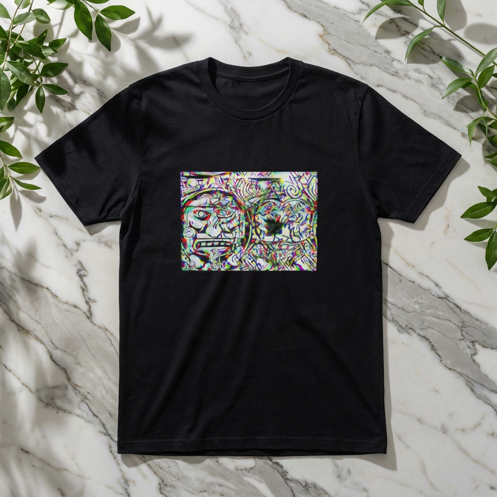 Psychedelic AZTEC Calendar Glitch Effect-Tee