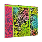 AZTEC Calendar Abstract Neon Tribal Canvas Print — Vibrant Stretched Wall Art