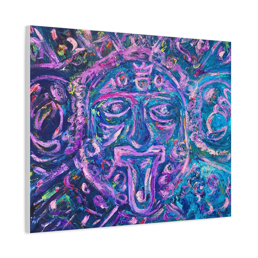 AZTEC Calendar Abstract Canvas Print — Vibrant Purple Teal Wall Art