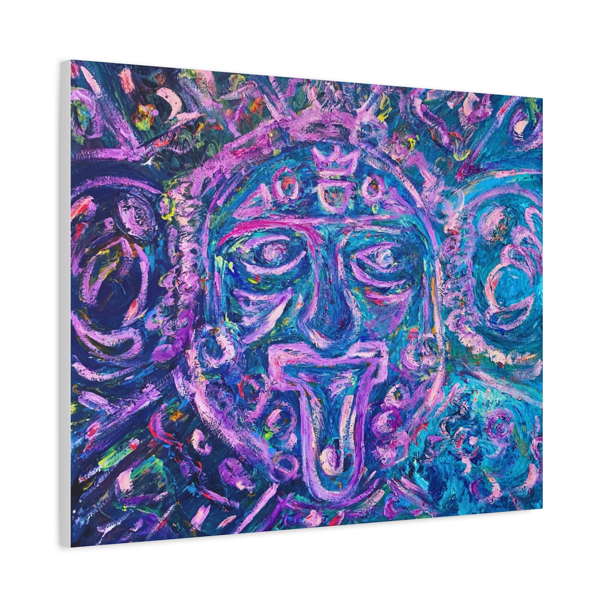 AZTEC Calendar Abstract Canvas Print — Vibrant Purple Teal Wall Art