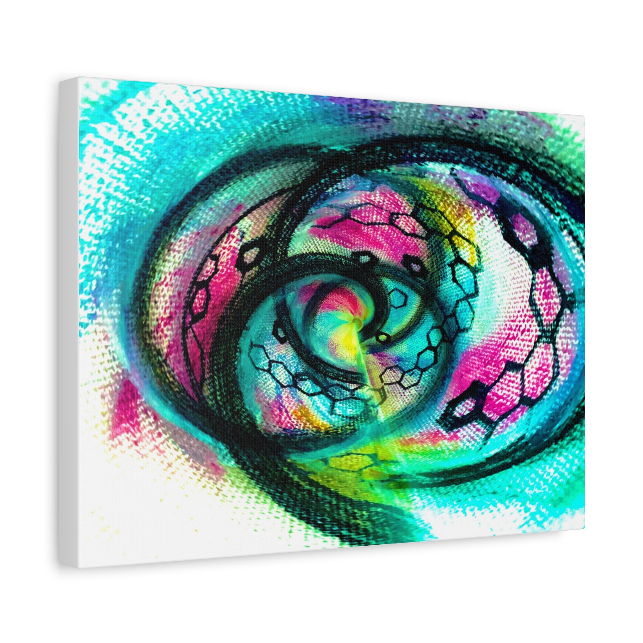 DNA Infinity Helix Abstract – Turquoise & Pink Swirl Matte Stretched Canvas