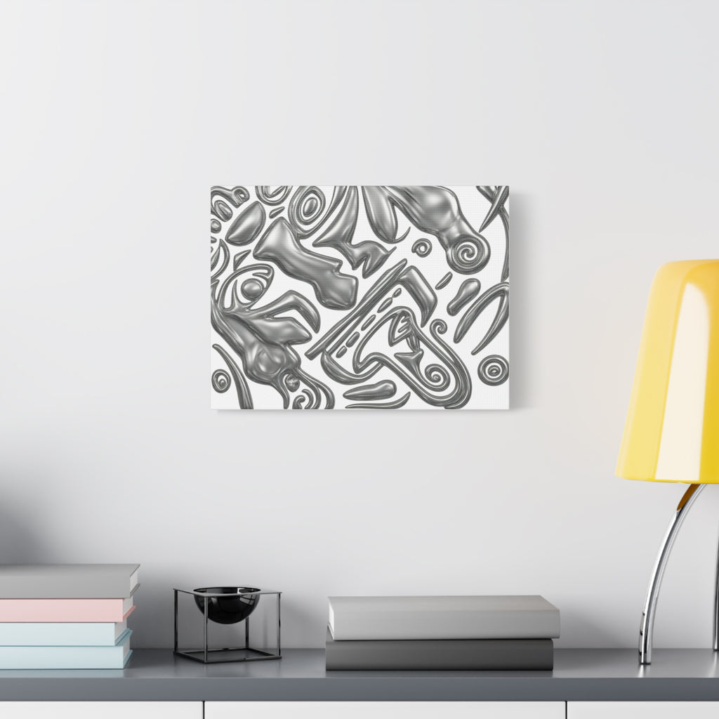 3D AZTEC Metallic Grey Tribal Face- Matte Canvas Print