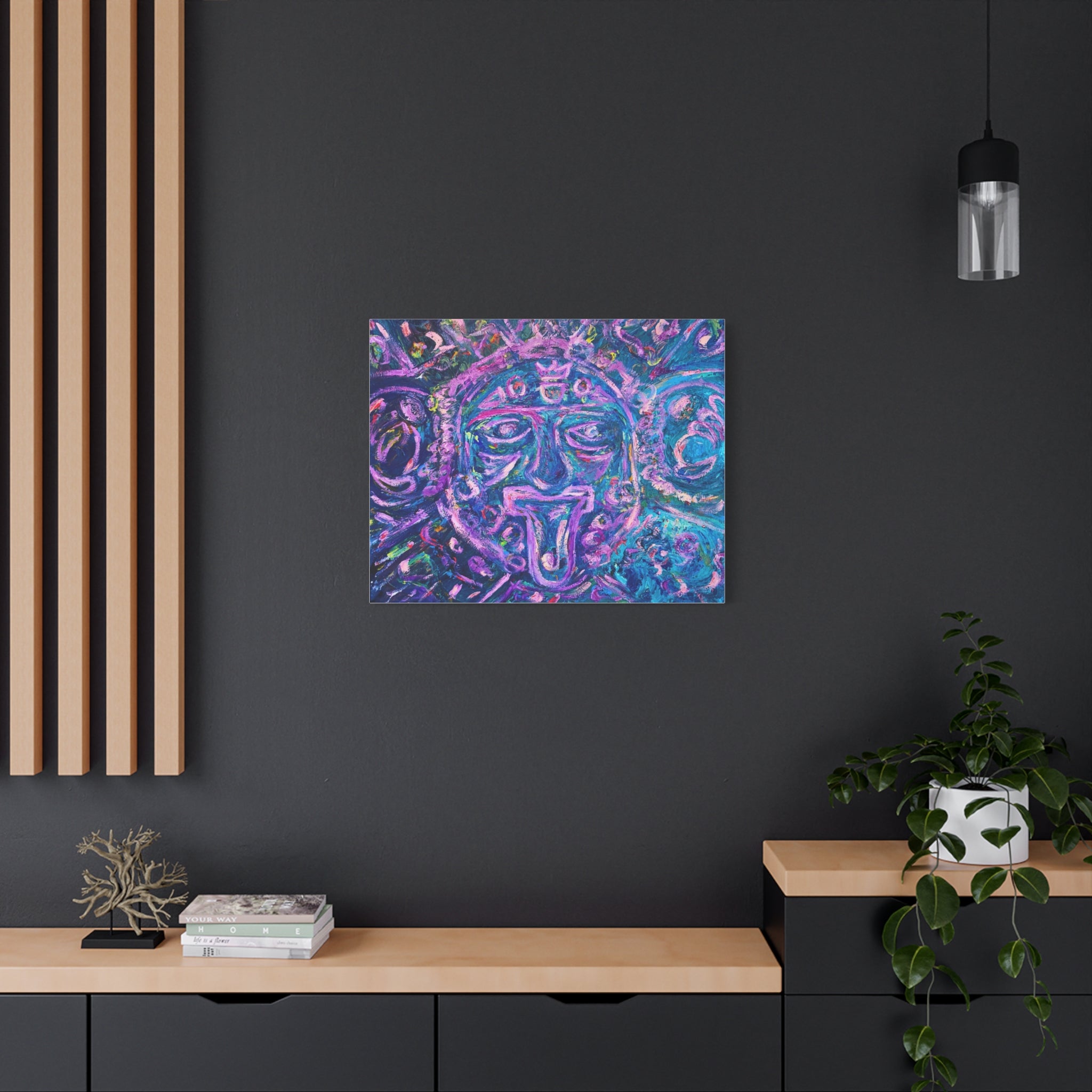 AZTEC Calendar Abstract Canvas Print — Vibrant Purple Teal Wall Art