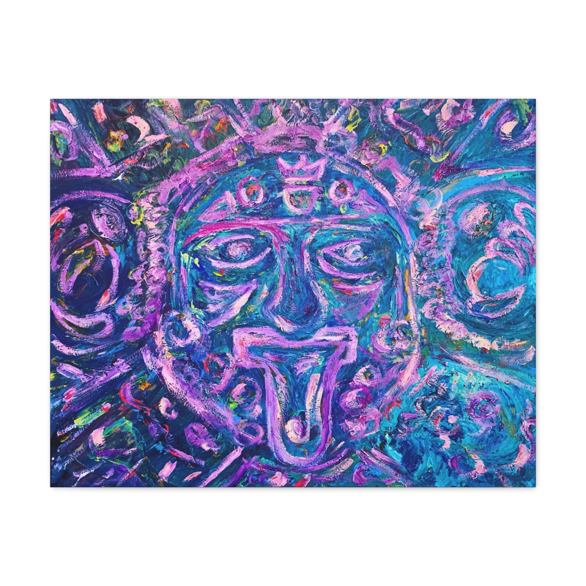 AZTEC Calendar Abstract Canvas Print — Vibrant Purple Teal Wall Art