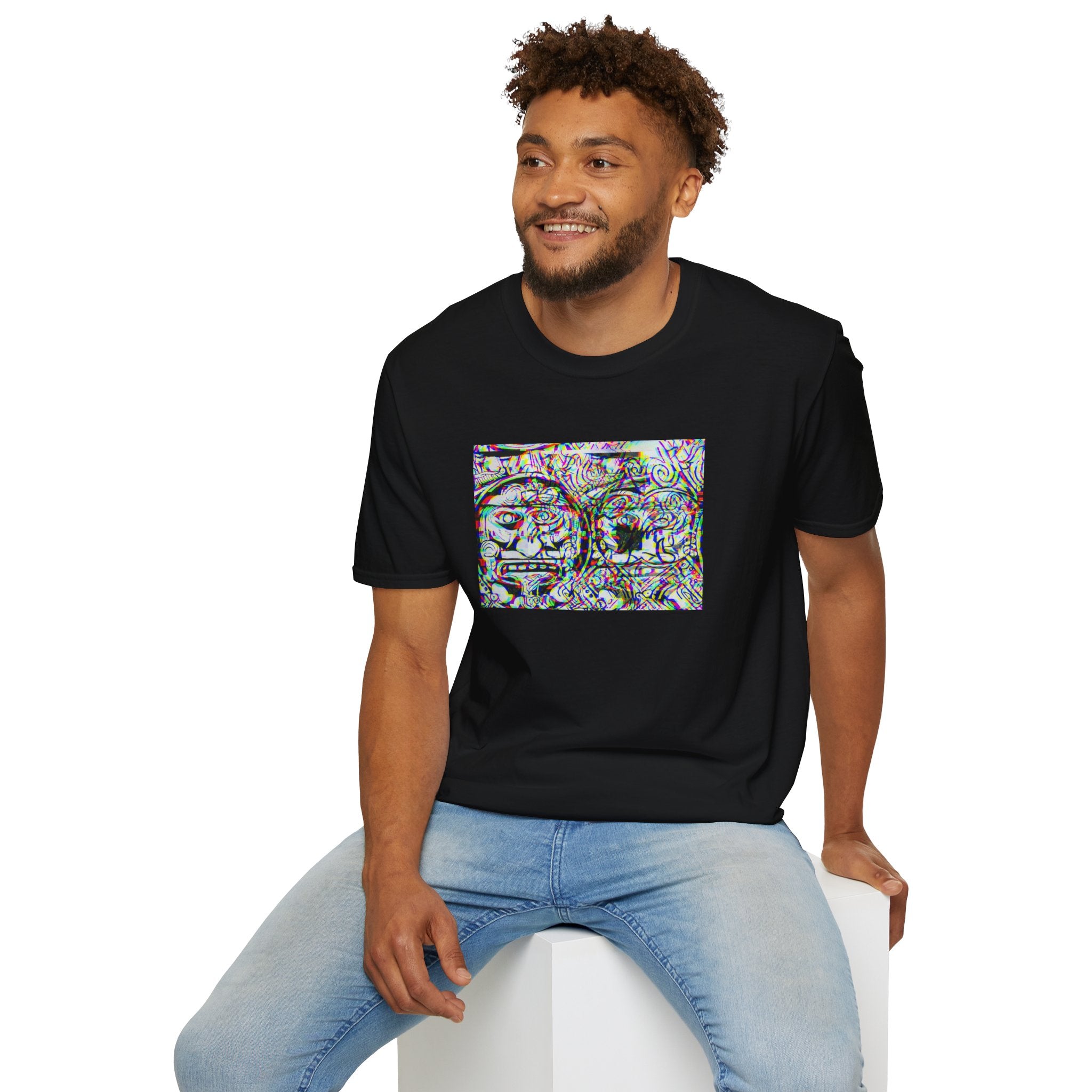 Psychedelic AZTEC Calendar Glitch Effect-Tee