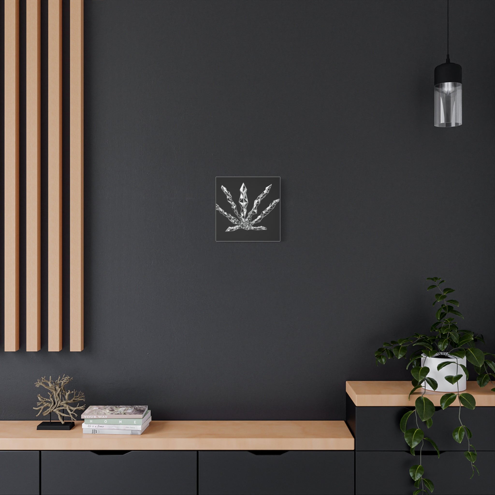3D Chrome Geometric Cannabis Leaf - Matte Canvas Wall Art