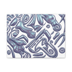3D AZTEC Metallic Blue Tribal Face- Matte Canvas Art — Modern Fluid Wall Decor