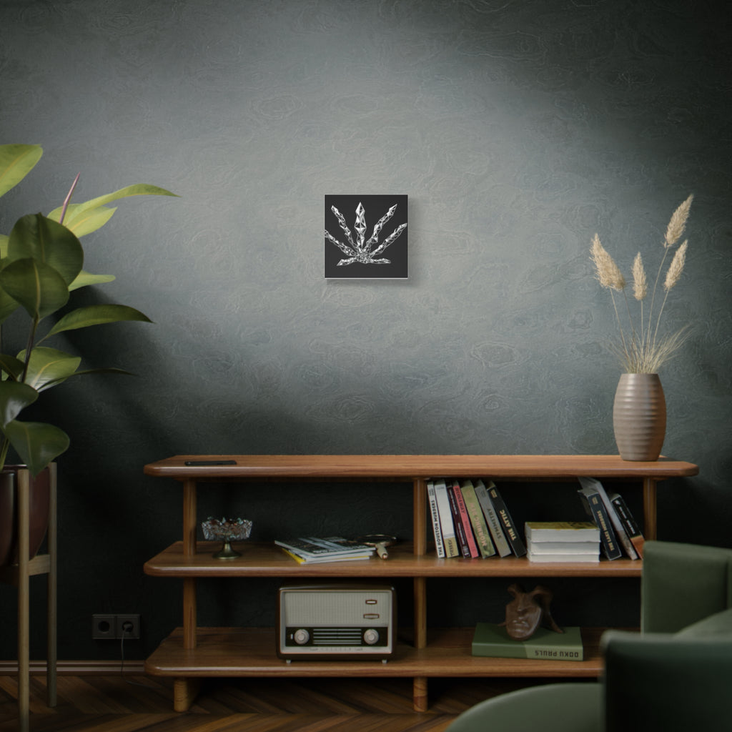 3D Chrome Geometric Cannabis Leaf - Matte Canvas Wall Art