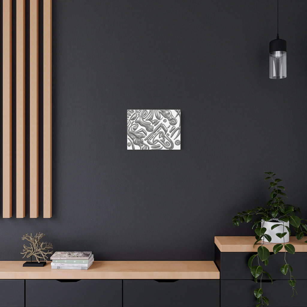 3D AZTEC Metallic Grey Tribal Face- Matte Canvas Print