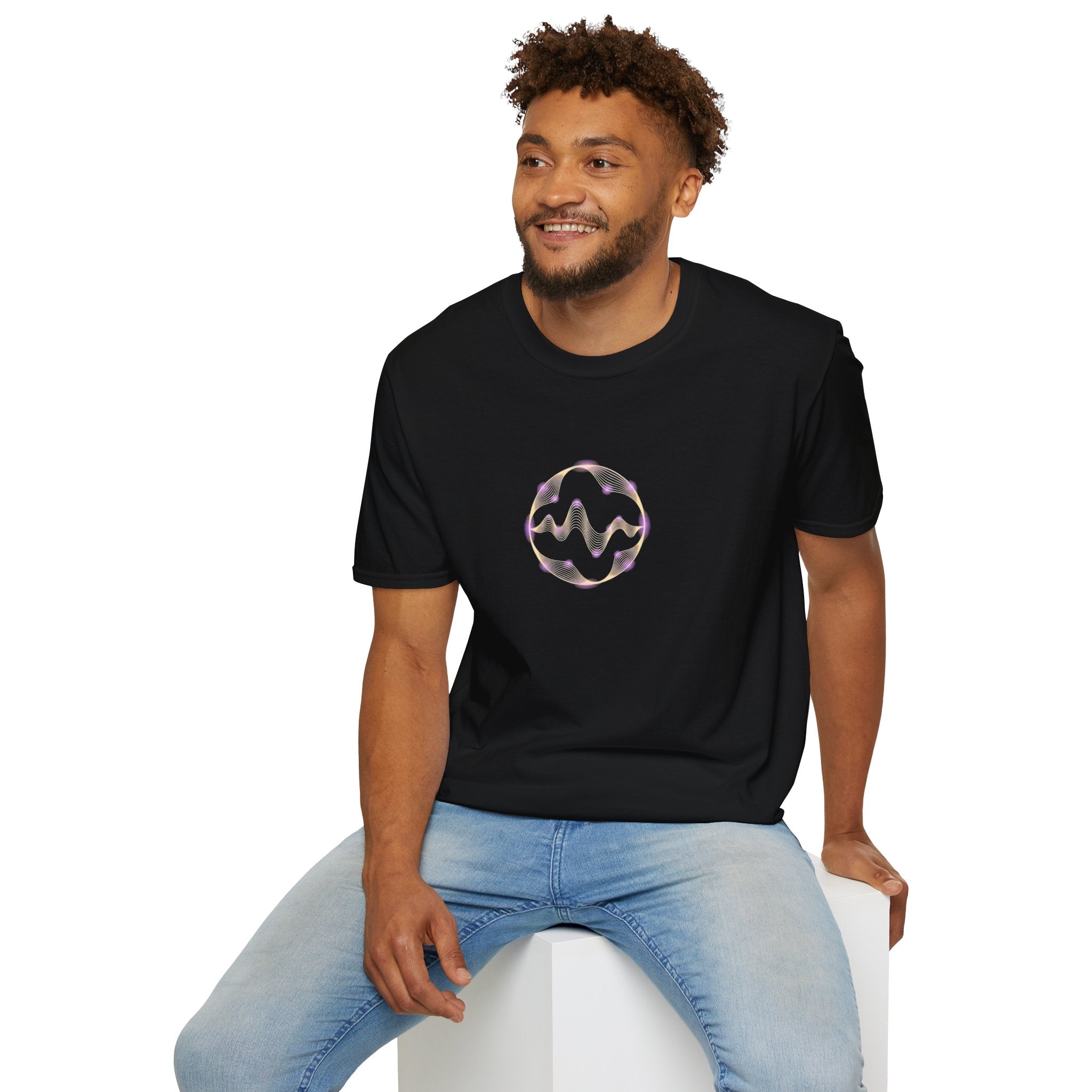 Golden Orb Sound Wave Violet Glow-Graphic T-Shirt