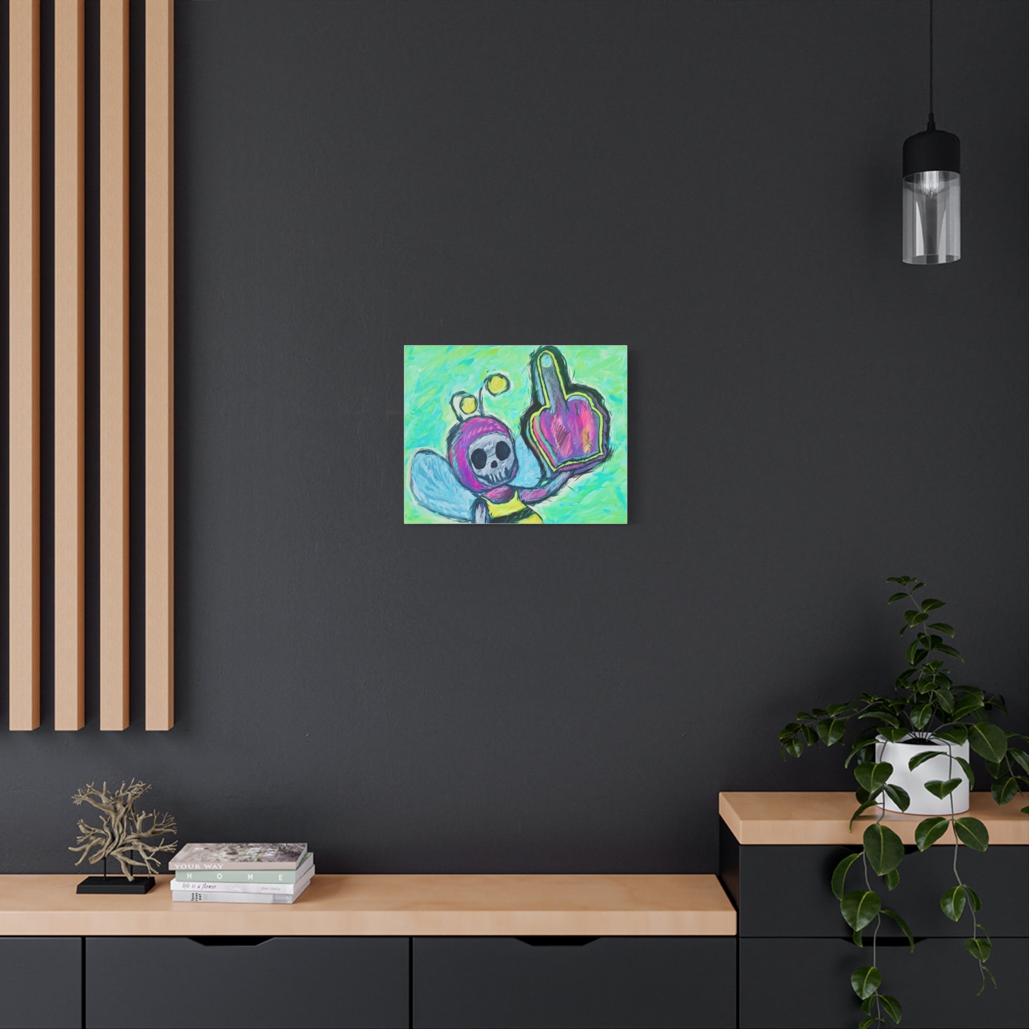 Skull Bee One Finger Salute -Rebellion Matte Stretched Print