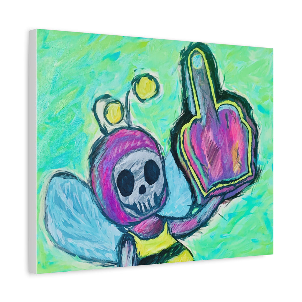 Skull Bee One Finger Salute -Rebellion Matte Stretched Print