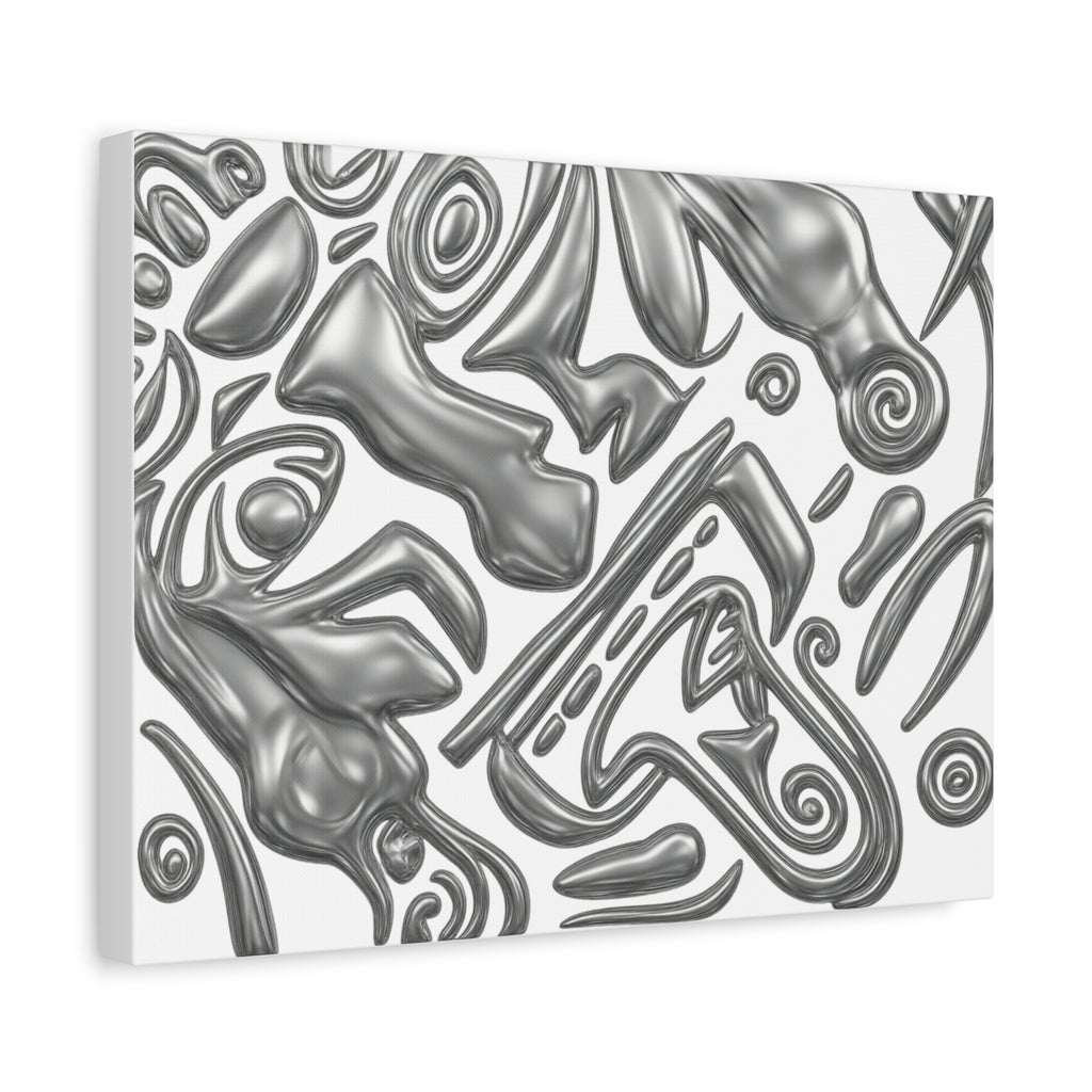 3D AZTEC Metallic Grey Tribal Face- Matte Canvas Print